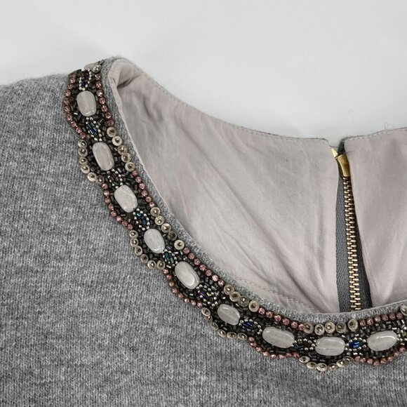 Sandro Gray Wool Cashmere Blend Long Sleeve Dress Womens 8 Embellished Neckline - Picture 8 of 13